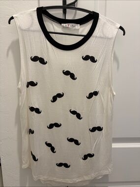 Sequence Black Mustache White Tank Top with Black Trim